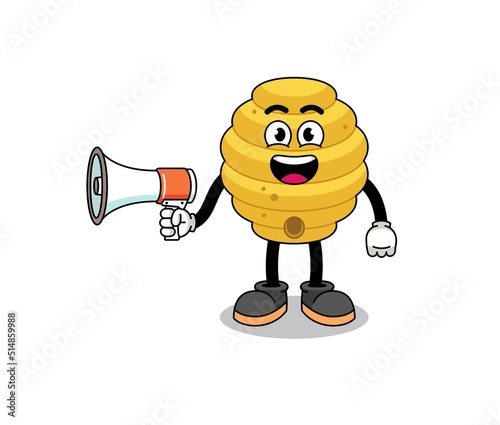 bee hive cartoon illustration holding megaphone