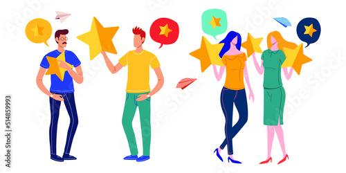 Customer reviews rating, Different people give a review rating and feedback, Support for business satisfaction. Vector illustration.