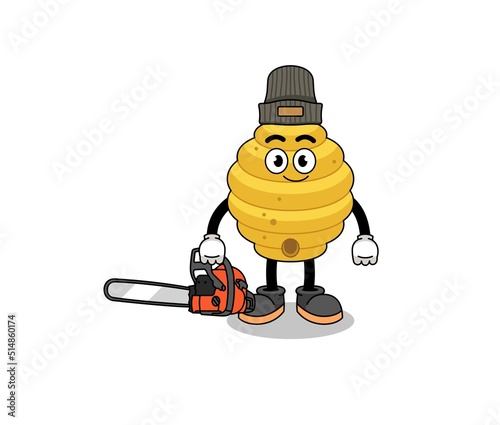 bee hive illustration cartoon as a lumberjack