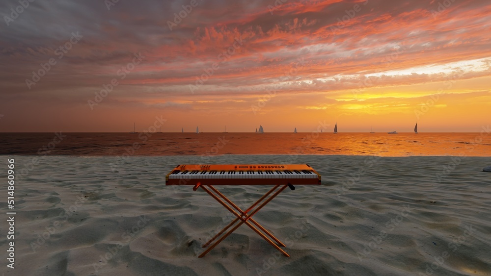 electric piano on the beach