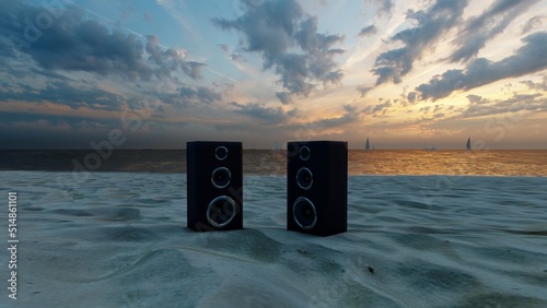 double speaker on the beach