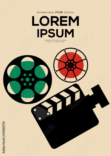 Movie and film poster design template background with film reel