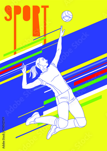 Female professional volleyball player. sport illustration