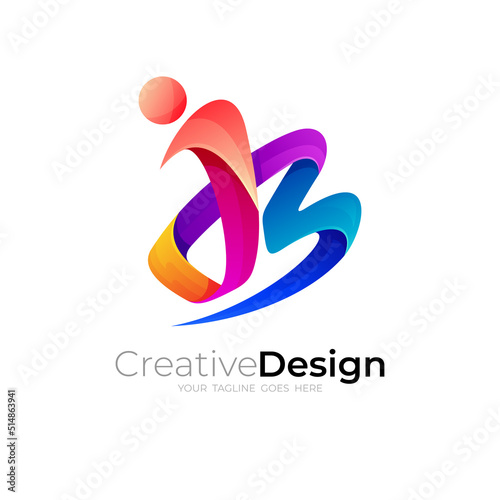 J and B logo combination, 3d colorful design, JB logos