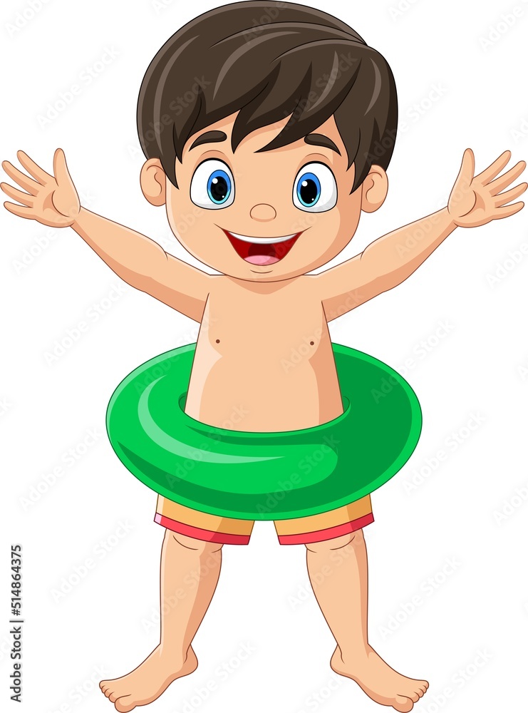 Cartoon little boy with inflatable ring