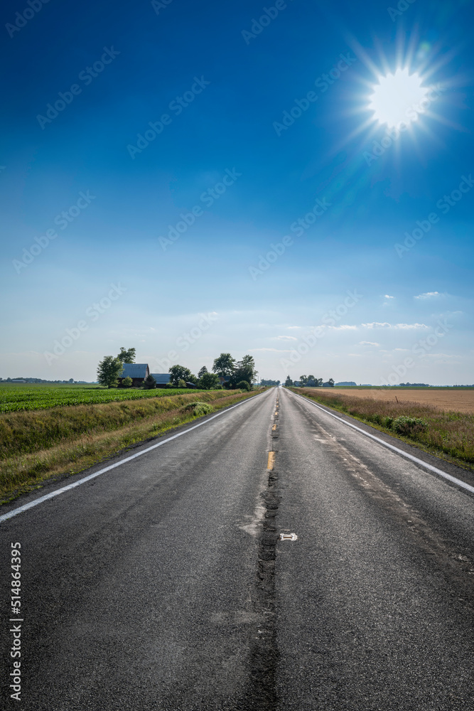 Heartland of America landscape of the rural road in Ohio, USA