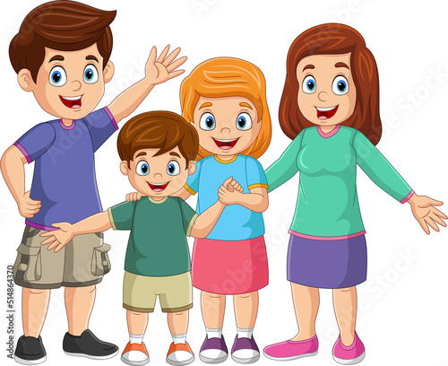 Cartoon happy family on white background