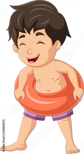 Cartoon little boy with inflatable ring