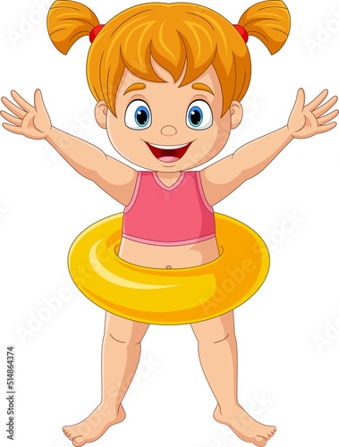 Cartoon little girl with inflatable ring