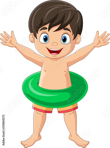 Cartoon little boy with inflatable ring