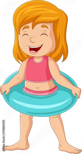 Cartoon little girl with inflatable ring