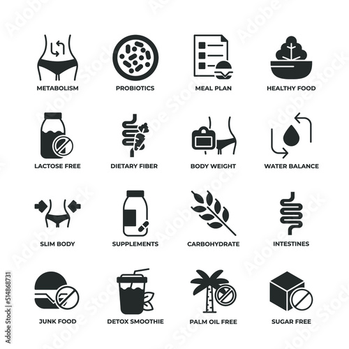 Nutrition vector icons set, modern solid symbol collection, filled style pictogram pack. Signs, logo illustration.
