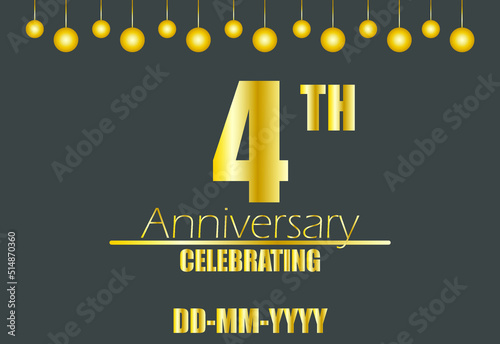 4th anniversary celebrating. Vector for golden anniversary celebration with pendulum on dark background.