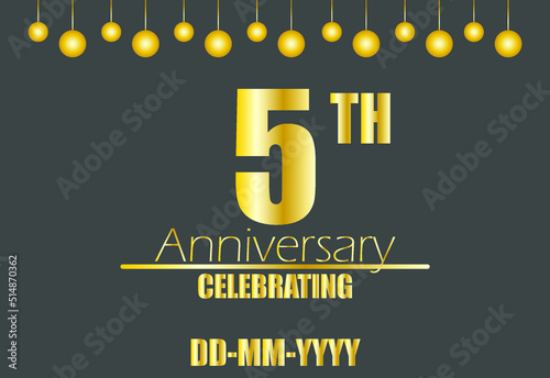 5th anniversary celebrating. Vector for golden anniversary celebration with pendulum on dark background.
