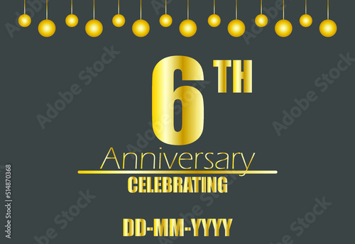6th anniversary celebrating. Vector for golden anniversary celebration with pendulum on dark background.