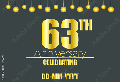63th anniversary celebrating. Vector for golden anniversary celebration with pendulum on dark background.