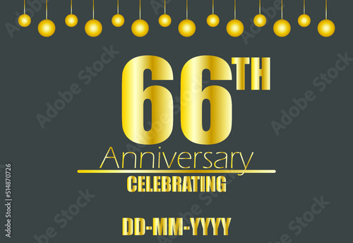 66th anniversary celebrating. Vector for golden anniversary celebration with pendulum on dark background.