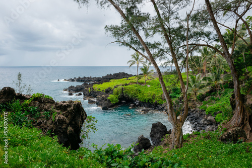 A black sand beach on the coast of Maui, Hawaii.