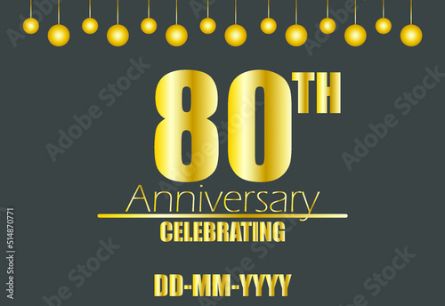 80th anniversary celebrating. Vector for golden anniversary celebration with pendulum on dark background.