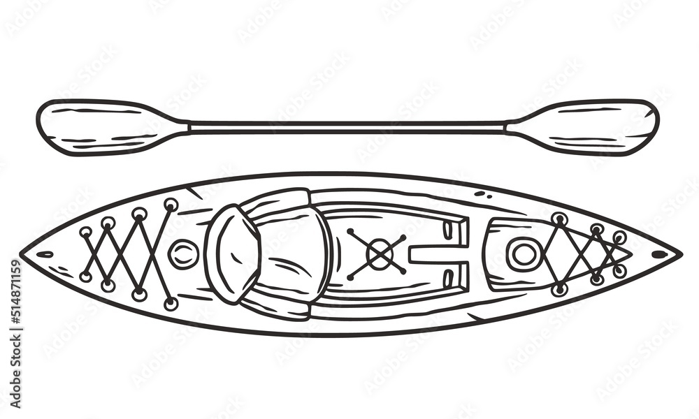 Kayak or canoe on the river. Kayaking with paddle. Nature adventure outdoor adventure design Kayak or canoe on the river. Kayaking with paddle. Nature adventure outdoor adventure design