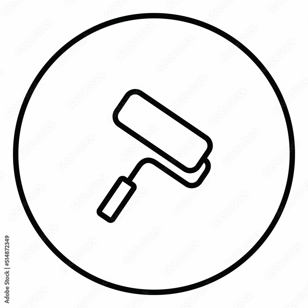 Paint roller, wall paint, home decor, in circle black and white drawing button, vector illustration Paint roller, wall paint, home decor, in circle black and white drawing button, vector illustration