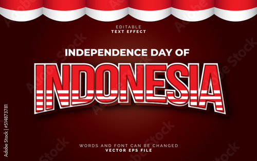 independence day of Indonesia template for title text effect 3d extrusion font with red and white alphabet on red background