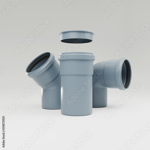 3d visualization, Polypropylene sewer pipes with noise reduction - composition of crosses and tees