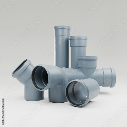 3d visualization, Polypropylene sewer pipes with noise reduction - composition of crosses and tees