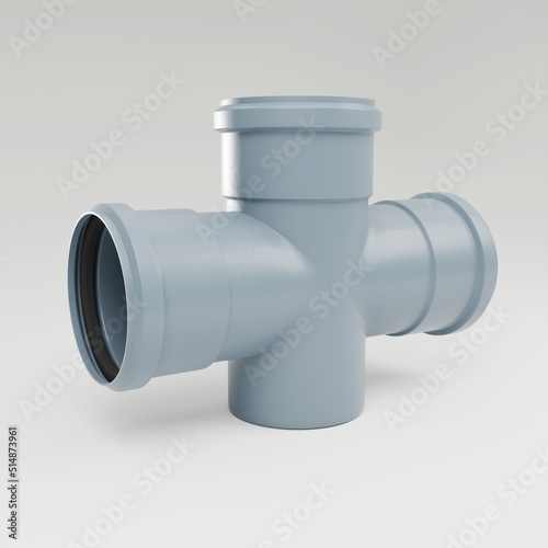 3d visualization, Polypropylene sewer pipes with noise reduction - Cross, tee