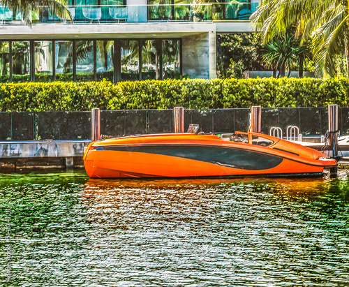 Orange Speedboat Flamingo Waterway Miami Beach Florida photo