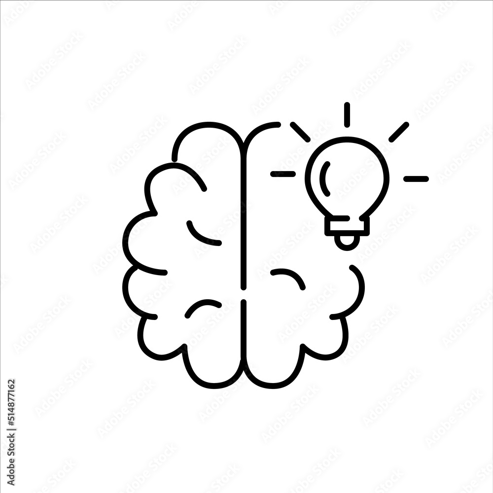 Having an idea creativity process icon. Finding a solution. Brain and light bulb. Pixel perfect, editable stroke Having an idea creativity process icon. Finding a solution. Brain and light bulb. Pixel perfect, editable stroke