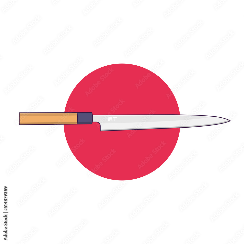 Japanese Knife Vector Icon Illustration with Outline on White Background for Design Element, Clip Art, Web, Landing page, Sticker, Banner. Flat Cartoon Style Japanese Knife Vector Icon Illustration with Outline on White Background for Design Element, Clip Art, Web, Landing page, Sticker, Banner. Flat Cartoon Style