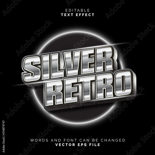 Silver retro text effect template with 3d type style and retro concept use for brand label and logotype sticker.