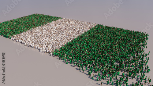 Aerial view of a Crowd of People, gathering to form the Flag of Nigeria. Nigerian Banner on White Background. photo