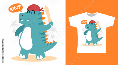 Dinosaur pirates cartoon tshirt art designs