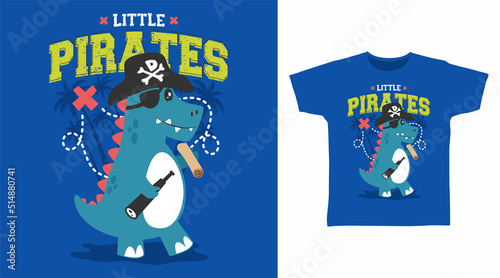 Dinosaur pirates cartoon tshirt art design