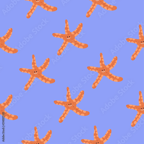 Cute cartoon starfish childish print. Summer repeating texture. Vector seamless pattern for nursery decoration, wallpaper, kids fabric, textile