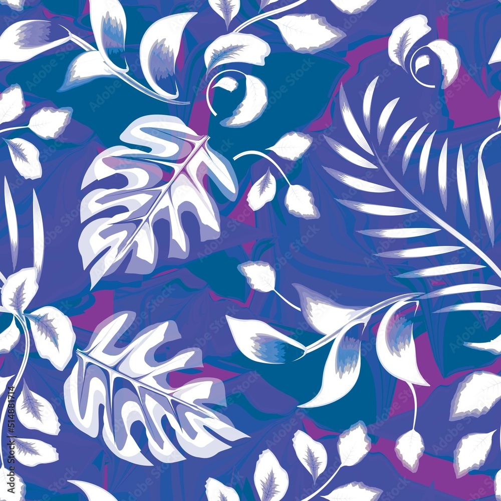 Fototapeta premium tropical fern leaves and plants foliage seamless pattern on abstract background. vector design pattern. natural background. abstract tropical pattern. fashionable print texture. Summer design