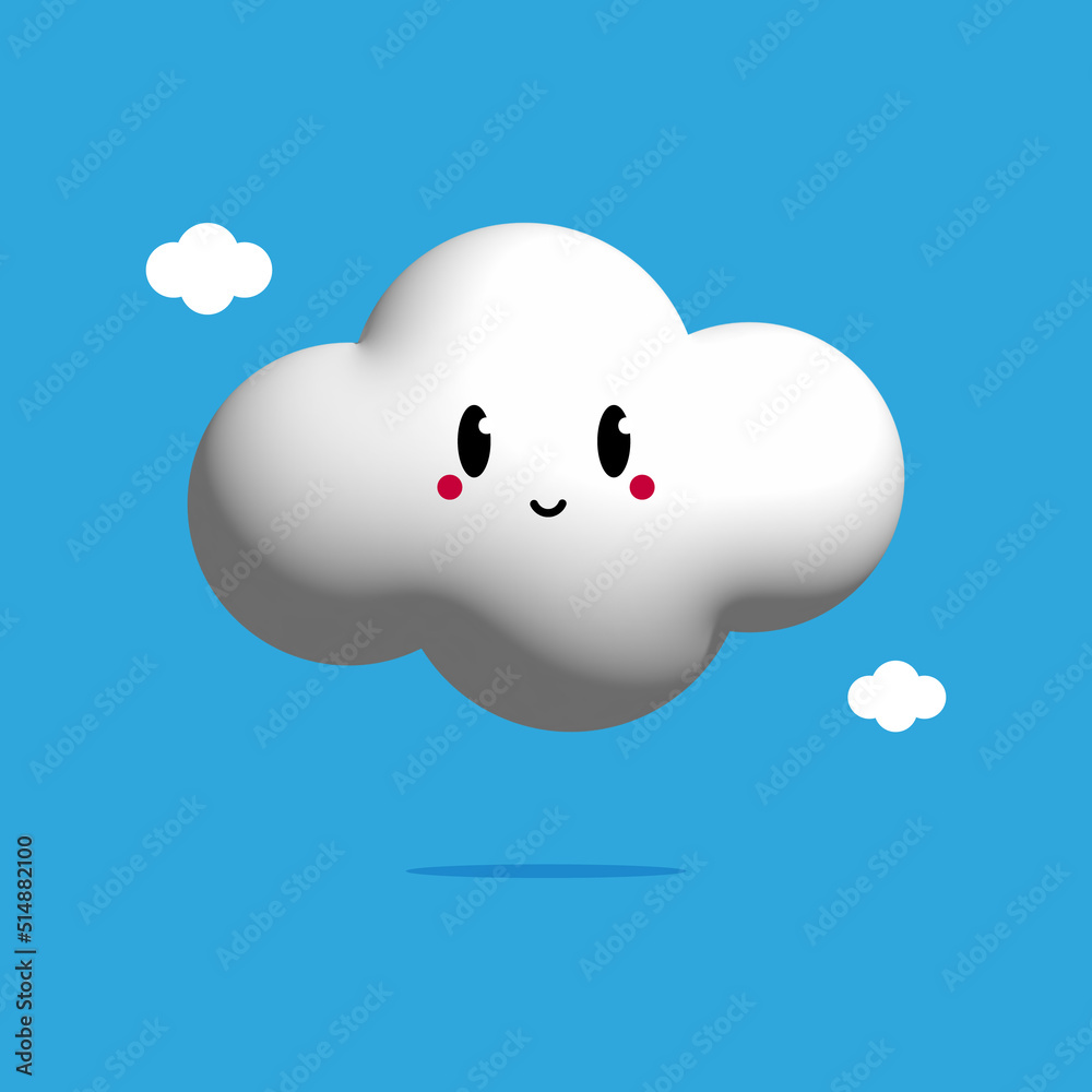 Cute cartoon style 3D rendering white cloud character illustration, icon for nature and weather design. Cute cartoon style 3D rendering white cloud character illustration, icon for nature and weather design.