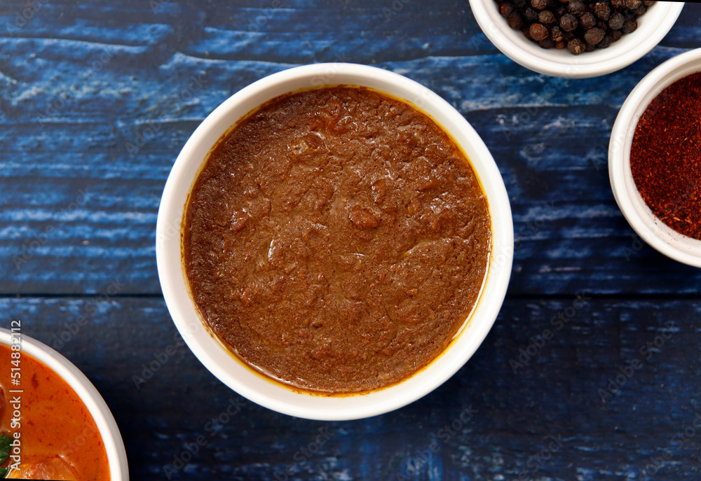Indian chicken curry roux like tomato soup on the table Indian chicken curry roux like tomato soup on the table