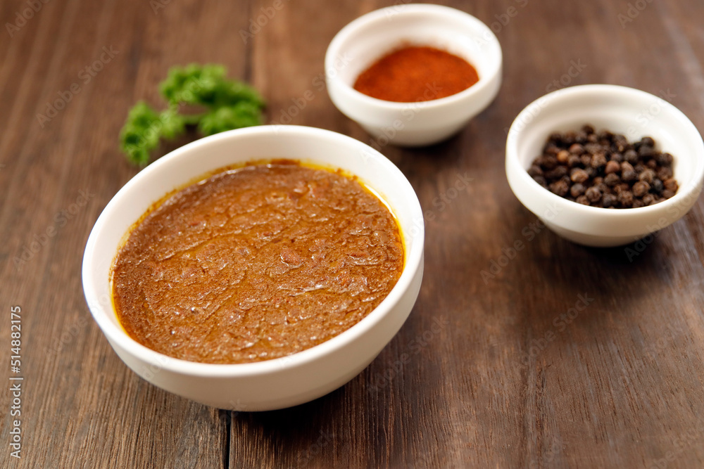 Indian chicken curry roux like tomato soup on the table Indian chicken curry roux like tomato soup on the table