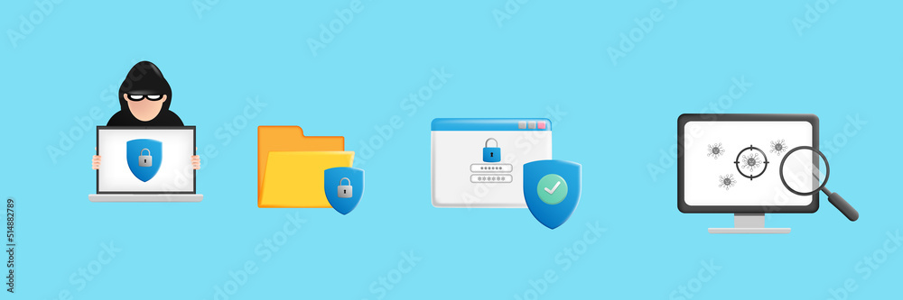 Digital file and personal device protection from hacker concept.3D cartoon vector design Digital file and personal device protection from hacker concept.3D cartoon vector design
