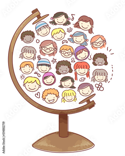 Stickman Kids Heads Globe Illustration