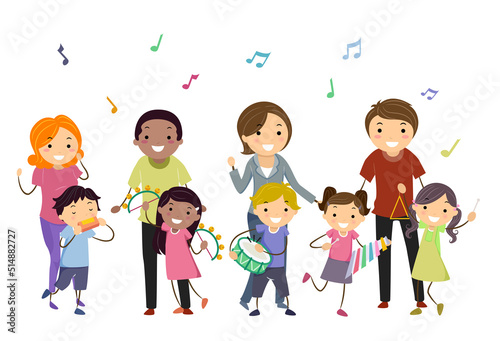 Stickman Kids Group Sing Teachers Illustration © BNP Design Studio