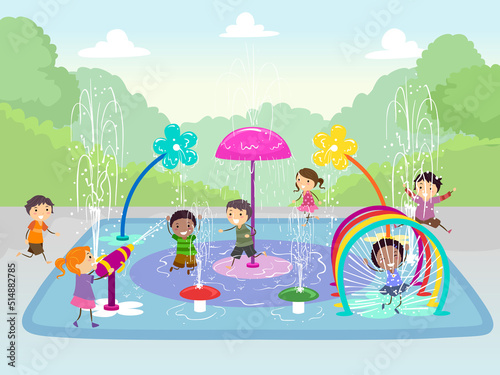 Stickman Kids Splash Pads Water Park Illustration © BNP Design Studio