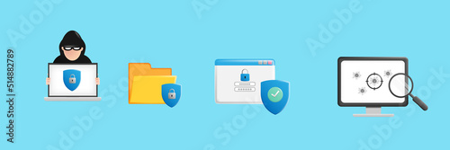 Digital file and personal device protection from hacker concept.3D cartoon vector design