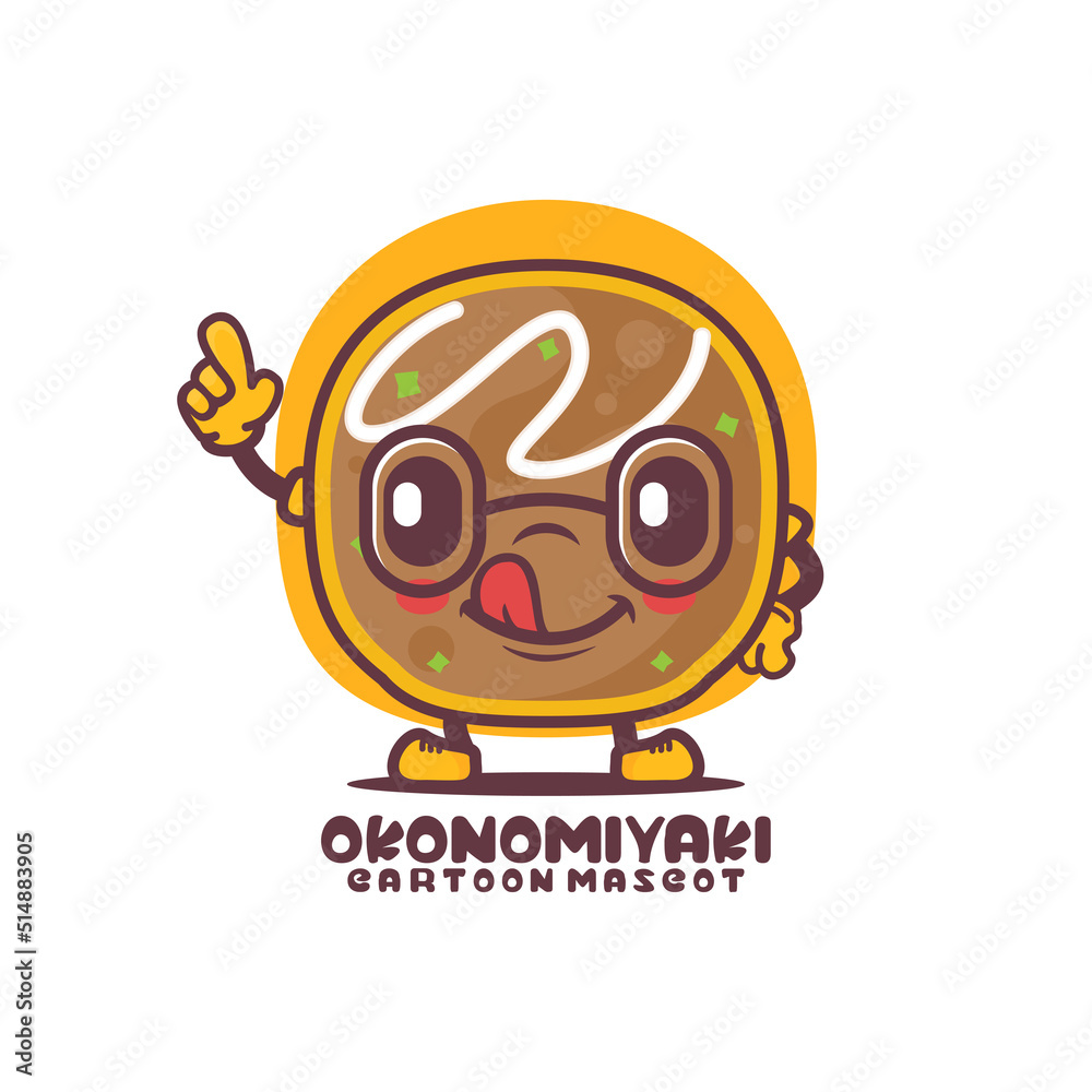 Okonomiyaki cartoon mascot. Japanese food vector illustration