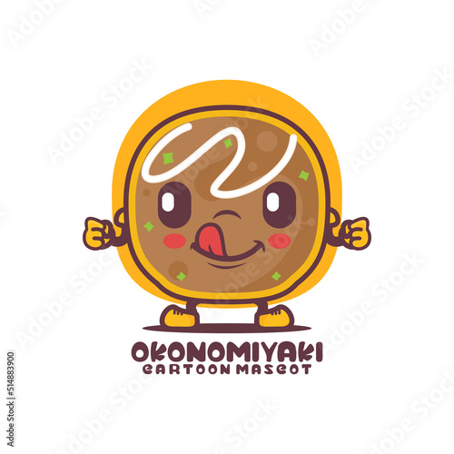 Okonomiyaki cartoon mascot. Japanese food vector illustration