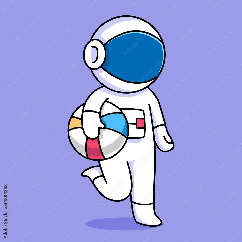 cute astronaut holding beach ball cartoon design