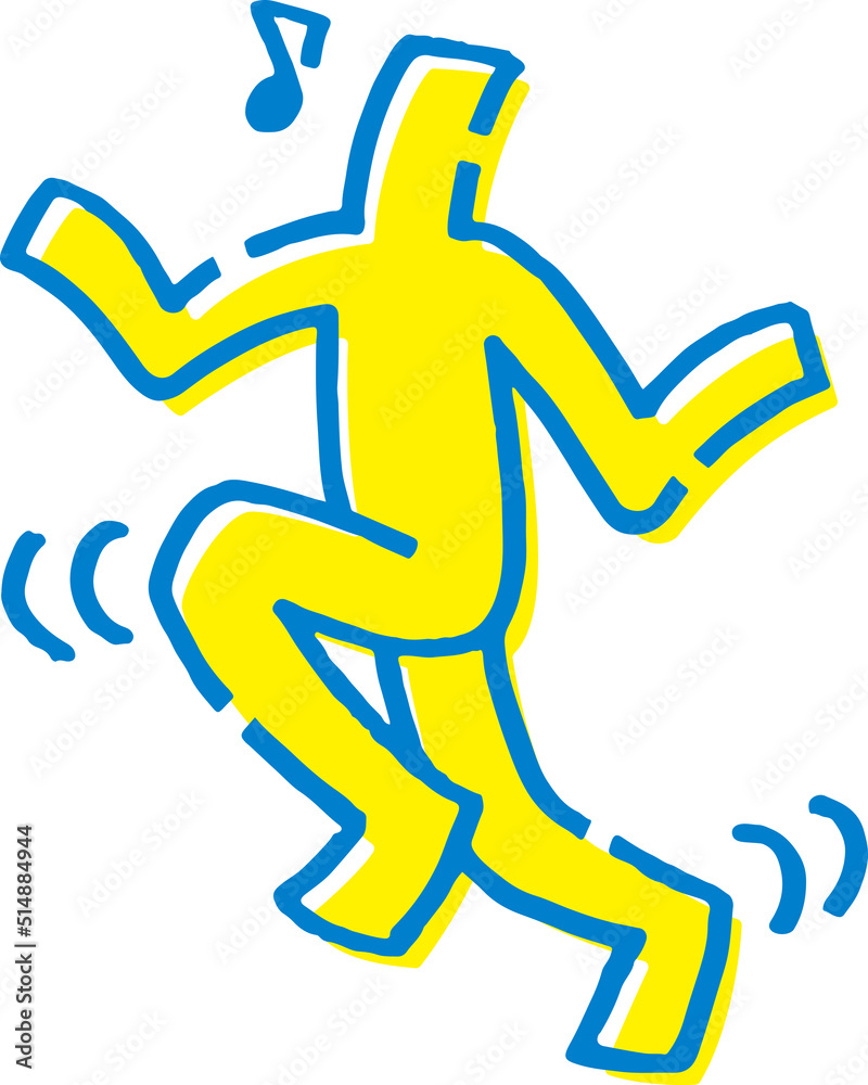 うれしくてスキップする棒人間。